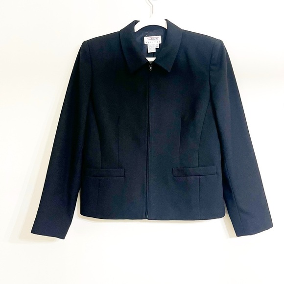Vintage Talbots Petite Women’s Wool Blazer Jacket Size 10P Black Full Zip Pocket - Picture 1 of 8